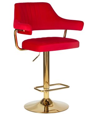 Стильный дизайнерский барный стул LOOMA красный велюр с газлифтом