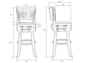 Вращающийся полубарный стул JOHNY кремовая эко-кожа натуральное основание из дерева цвета венге