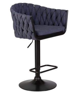 Стильный дизайнерский барный стул MONCLER синяя ткань с газлифтом на черном основании